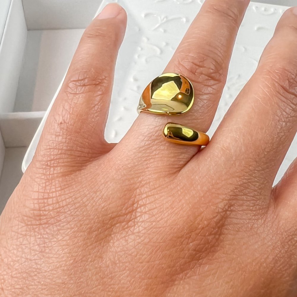 Gold Plated Geometric Ring Gold Chunky Ring Size 7 - Picture 6 of 11